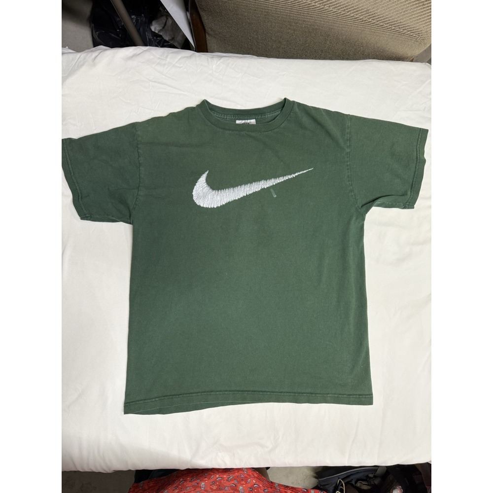 Vintage Nike Swoosh T-Shirt Youth XL Women S Green 90s Made USA‎ Big Logo Tee